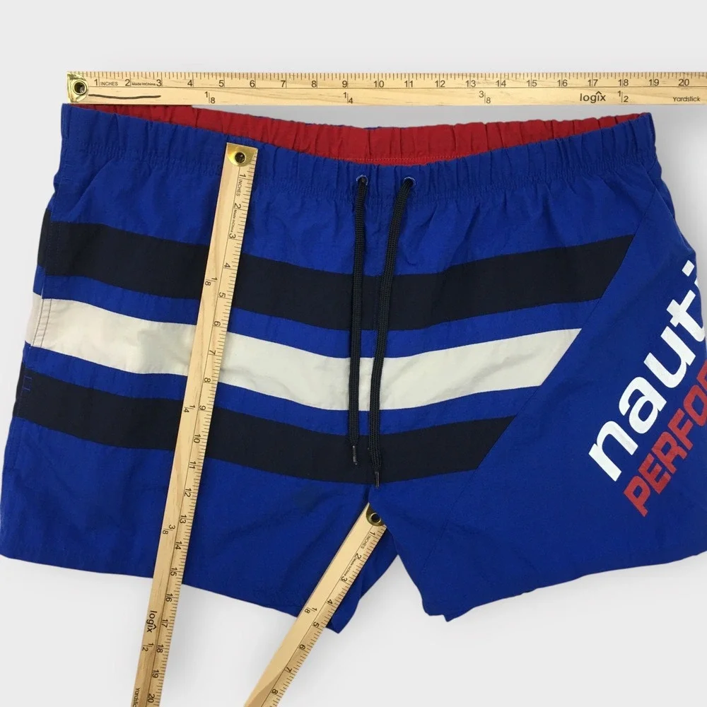 Vintage Nautica Men's Size Large Swim Trunks Blue Striped Swimwear‎ Shorts